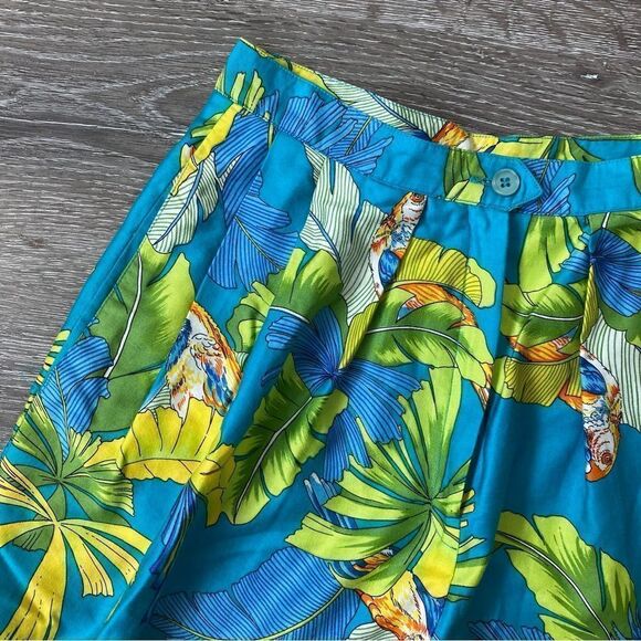 Vintage 80’s Tropical High Waist Cotton Shorts Paula Saker Pleated Pockets SZ 10 - Picture 13 of 15